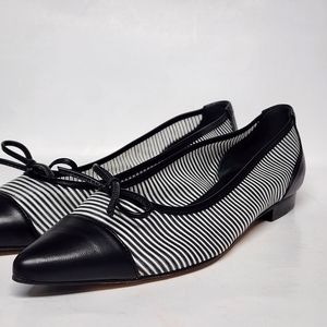 Jon Josef Flats, Caspe lll/Black&White Mesh with black leather pointed toes. 6.5